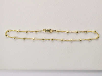 Real 925 Sterling Silver Link Ball 10 Inch Anklet 14k Yellow Gold Finish