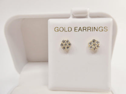 Real 10k Solid Yellow Gold 5.7mm Flower Push Post Stud Earrings