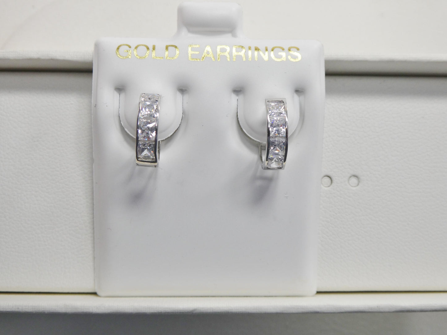 real 10k solid yellow gold square-cut stone hoop huggie earrings