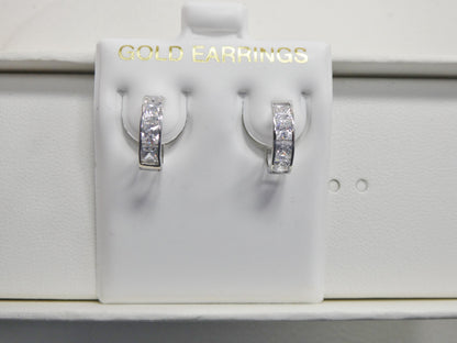Real 10k Solid Yellow Gold Square-cut Stone Hoop Huggie Earrings