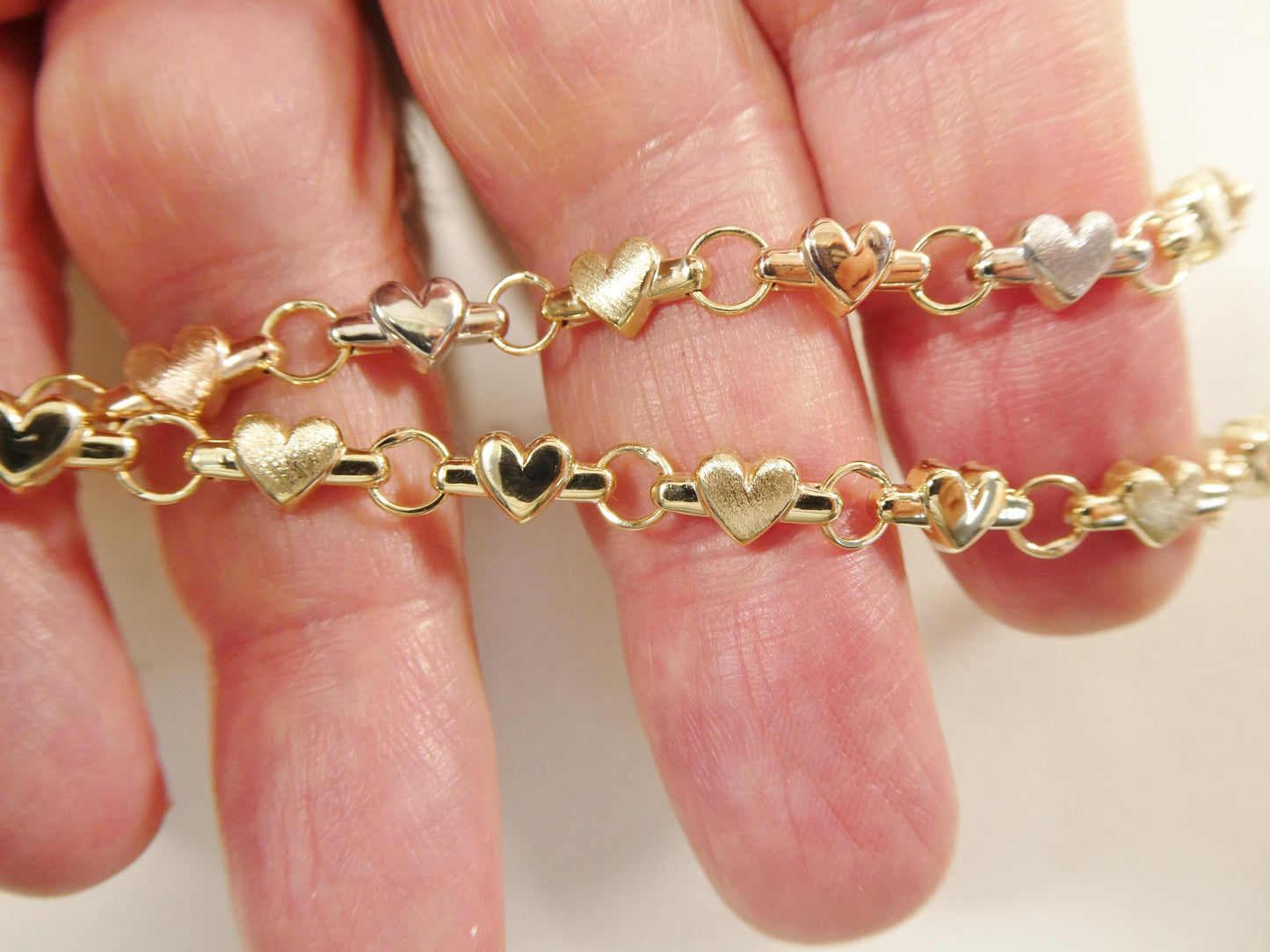 real 10k solid yellow gold 6 inch children/women xo heart bracelet