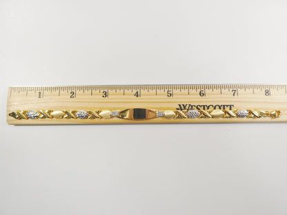 Real 925 Sterling Silver Stampato XOXO ID Bracelet 14k Yellow Gold Finish