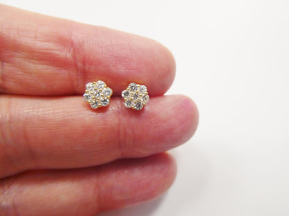 Real 10k Solid Yellow Gold 5.7mm Flower Push Post Stud Earrings