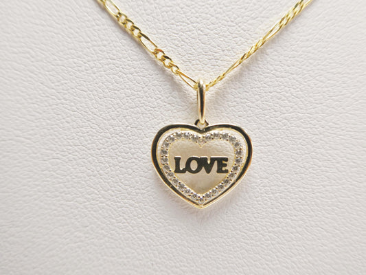 10k real solid yellow gold 18 inch solid figaro chain and love heart pendent