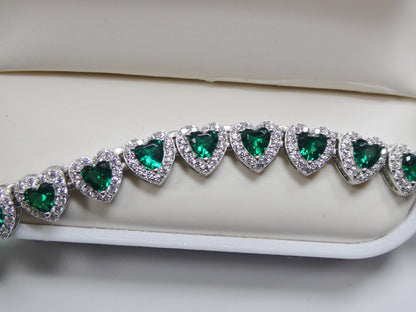 Real  925 Sterling Silver Heart Emerald Stone Color Necklace