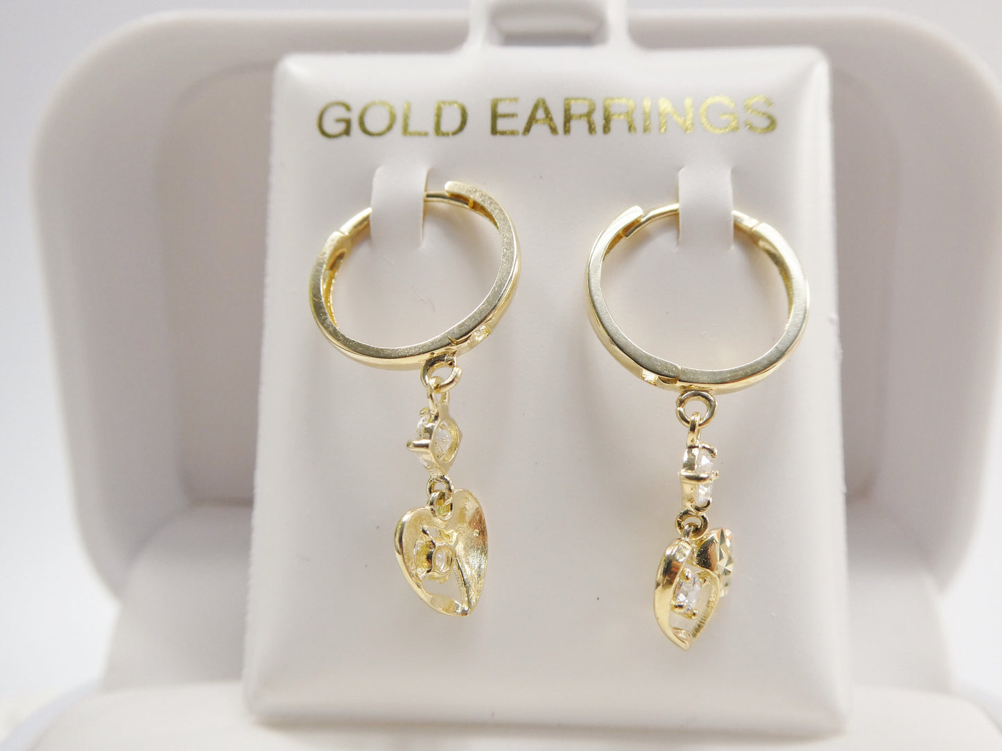 real 10k solid yellow gold heart dangle hoop huggie earrings