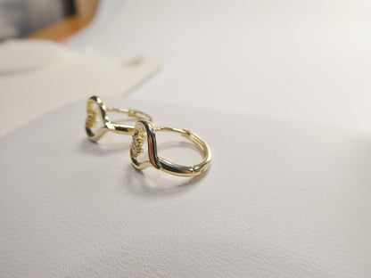 Real 10k Solid Yellow Gold Designer Heart Flower Hoop Huggie Earrings