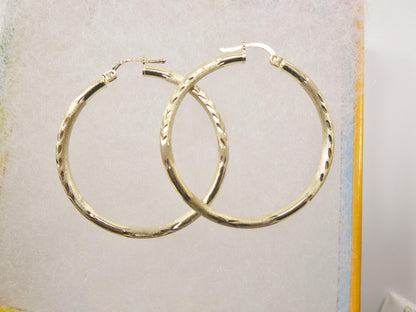 10k Real Solid Yellow Gold Diamond Cut Hoop Earrings