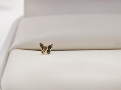 14k Real Solid Yellow Gold Tiny Butterfly Stud Nose Ring