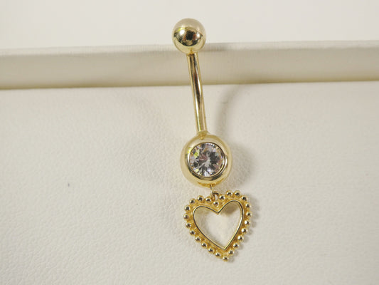 14k real solid yellow gold heart dangling belly button ring piercing