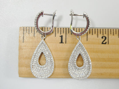Real 925 Sterling Silver Micro Pave Setting 14k White Gold Color Finish Drop Earrings