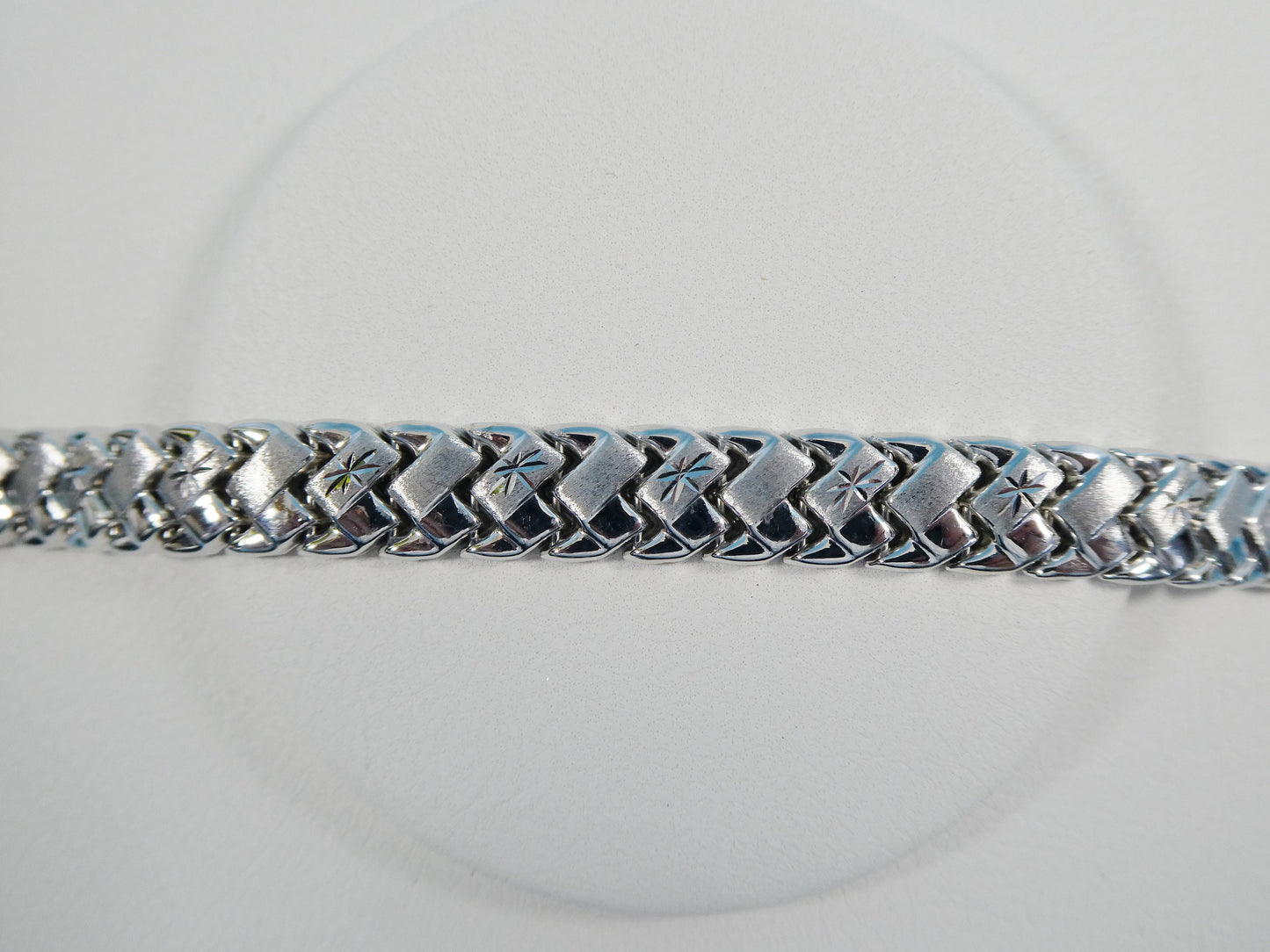 Sterling Silver Basket Bracelet: 14k White Gold Tone, 8 inch