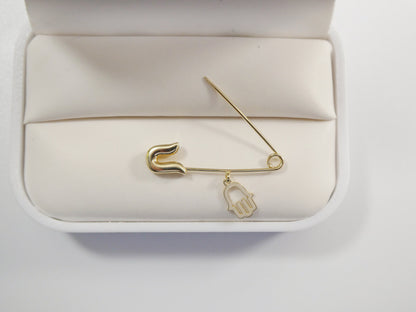 14k Real Solid Yellow Gold New Born Hamsa Pin Brooches