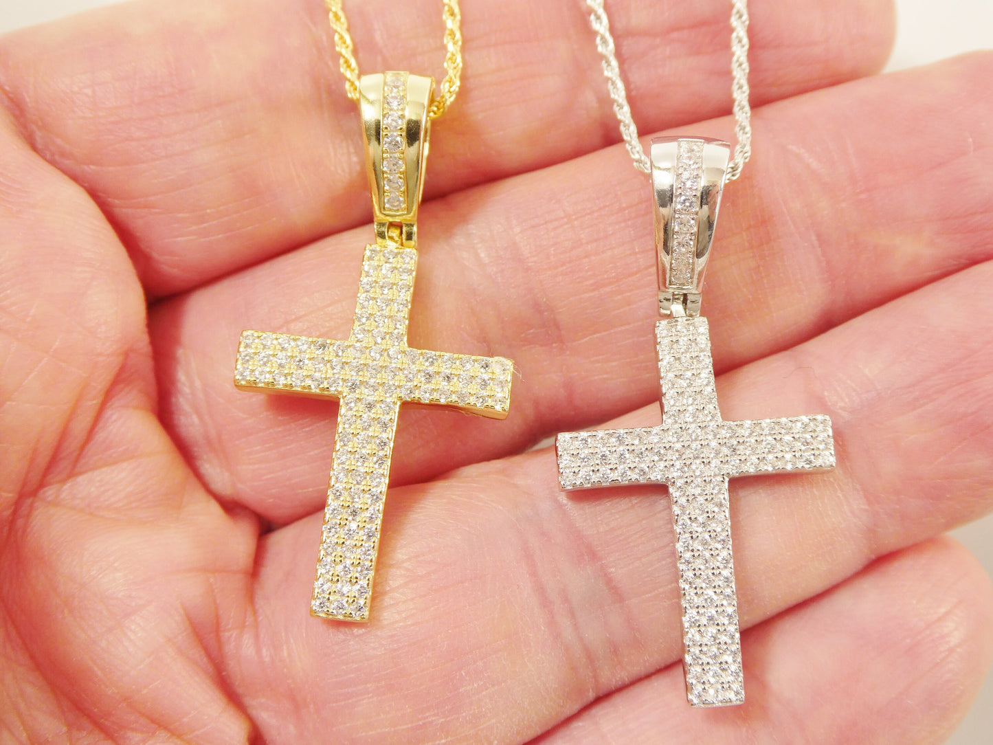 real 925 sterling silver 14k yellow / silver color 18 inch robe chain and cross pendent