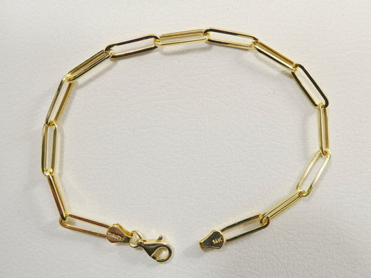 real 14k solid yellow gold paperclip 7.25 inch bracelet