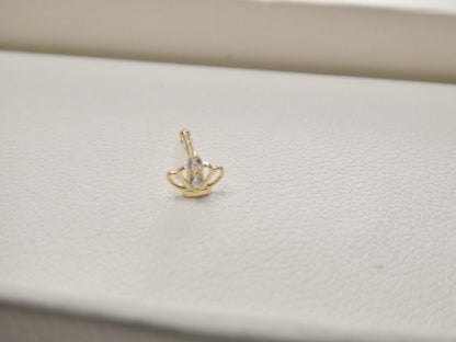 14k Real Solid Yellow Gold Tiny Crown Stud Nose Ring