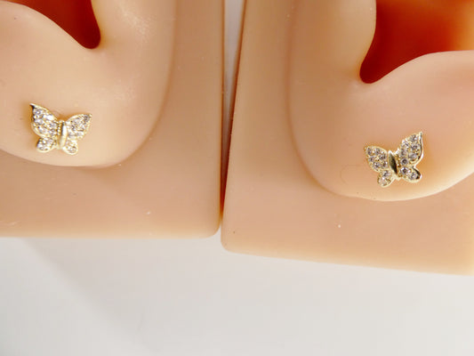 10k real solid gold kids butterfly screw post earrings