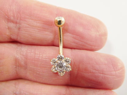 14k Real Solid Yellow Gold Flower Belly Button Ring Piercing