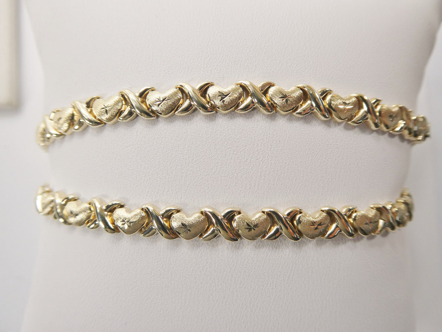 real 10k solid yellow gold 5.5/ 6.5 inch children/women xo heart bracelet