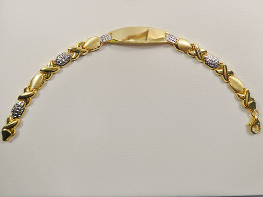 real 925 sterling silver stampato XOXO ID bracelet 14k yellow gold finish