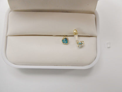10k Real Solid Yellow Gold Birthstone Screw Back Children Earrings Heart Bazel Shape