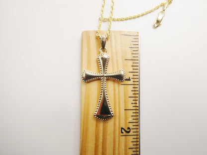 14k Real Solid Yellow Gold Super High Polish Cross Pendent and Robe Necklace
