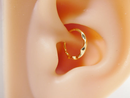 14k real solid yellow gold cartilage daith wrinkled hoop body ring piercing