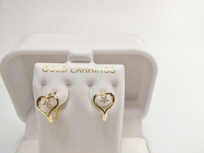 Real 10k Solid Yellow Gold Designer Heart Flower Hoop Huggie Earrings