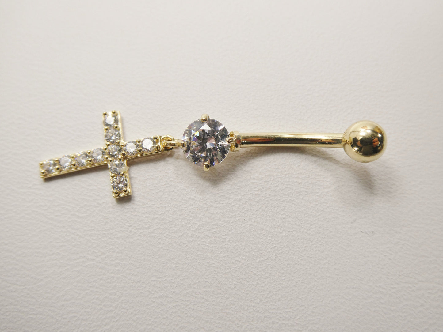 14k real solid yellow gold dangling cross belly button ring piercing