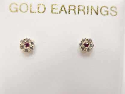 Real 10k Solid Yellow Gold Tiny Small Flower Push Post Stud Earrings