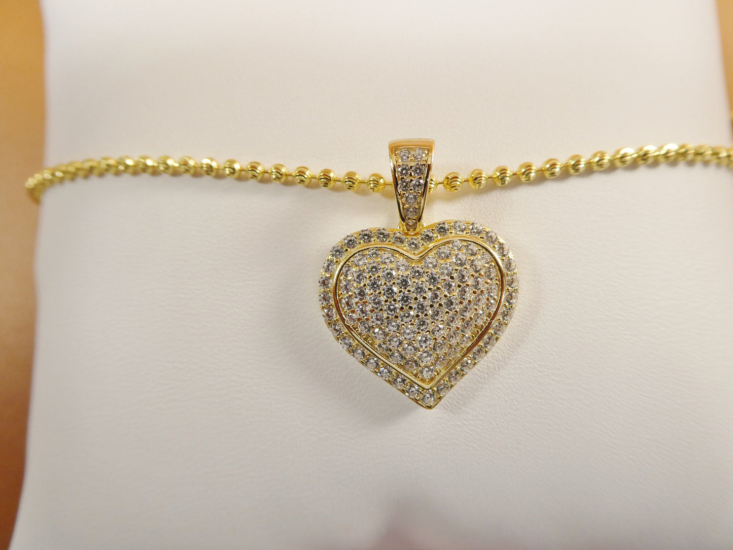 14k yellow color tone moon cut chain and heart over real 925 sterling silver