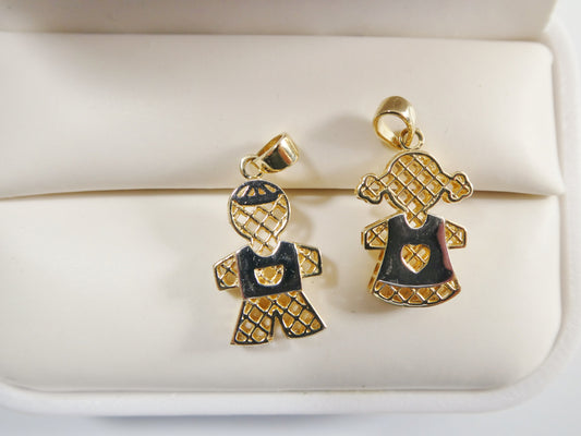 14k real solid yellow gold two tone boy girl charm pendent