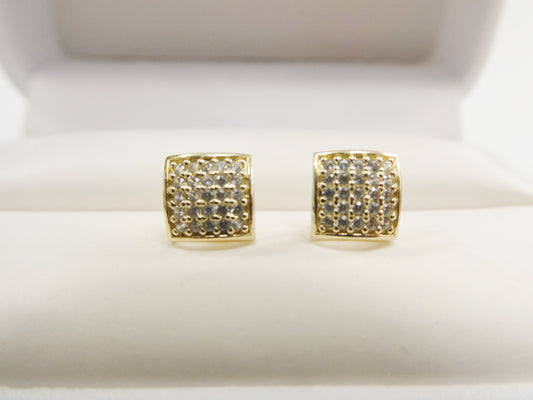 real 10k solid yellow gold puff square push post stud earring