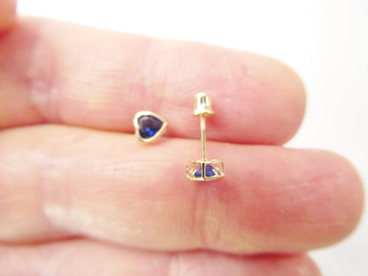 10k Real Solid Yellow Gold Birthstone Screw Back Children Earrings Heart Bazel Shape