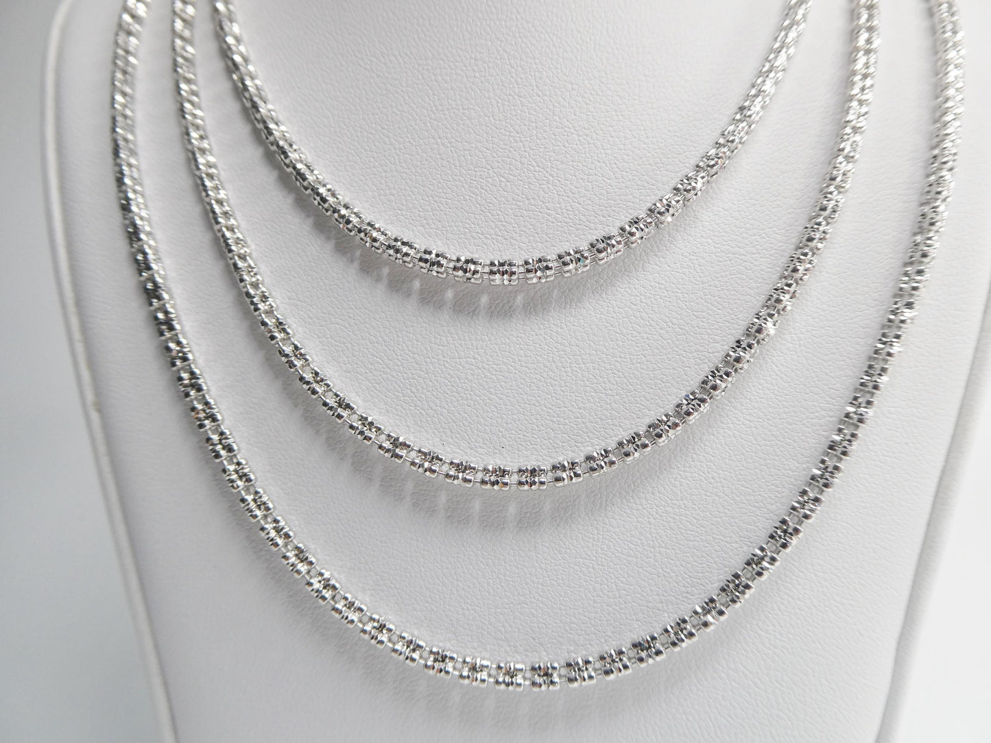 real 925 sterling silver 3 line diamond cut ice link chain necklace