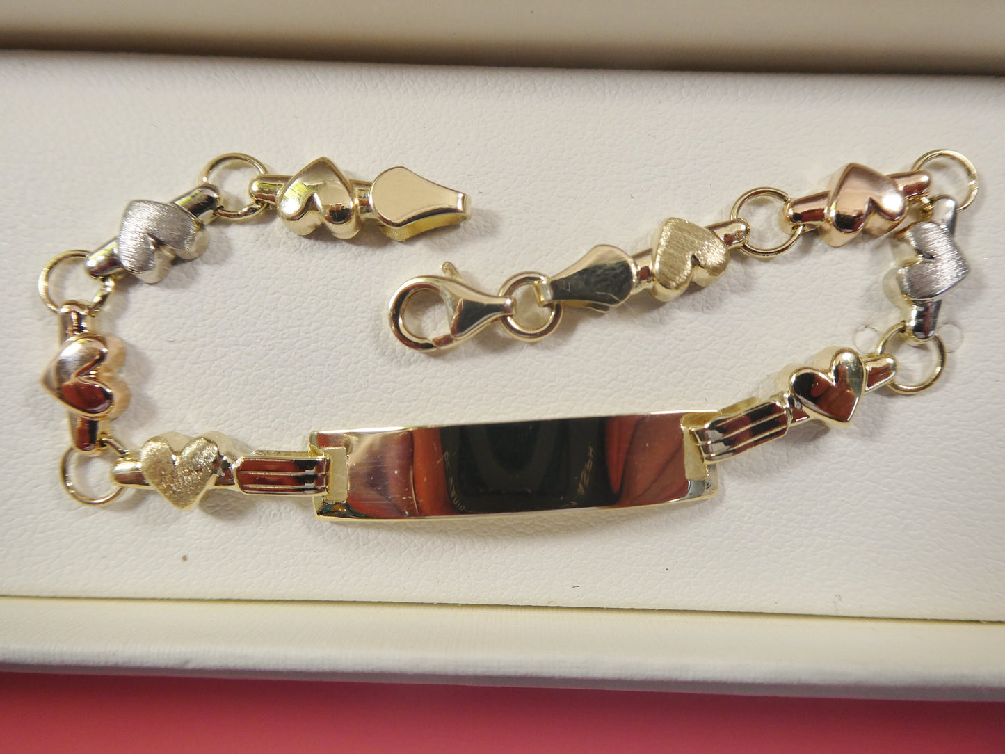14K real solid yellow gold heart 5.5 inch baby ID bracelet