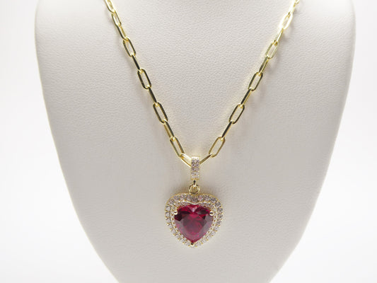 real 925 sterling silver heart red color stone 14k yellow gold color finish