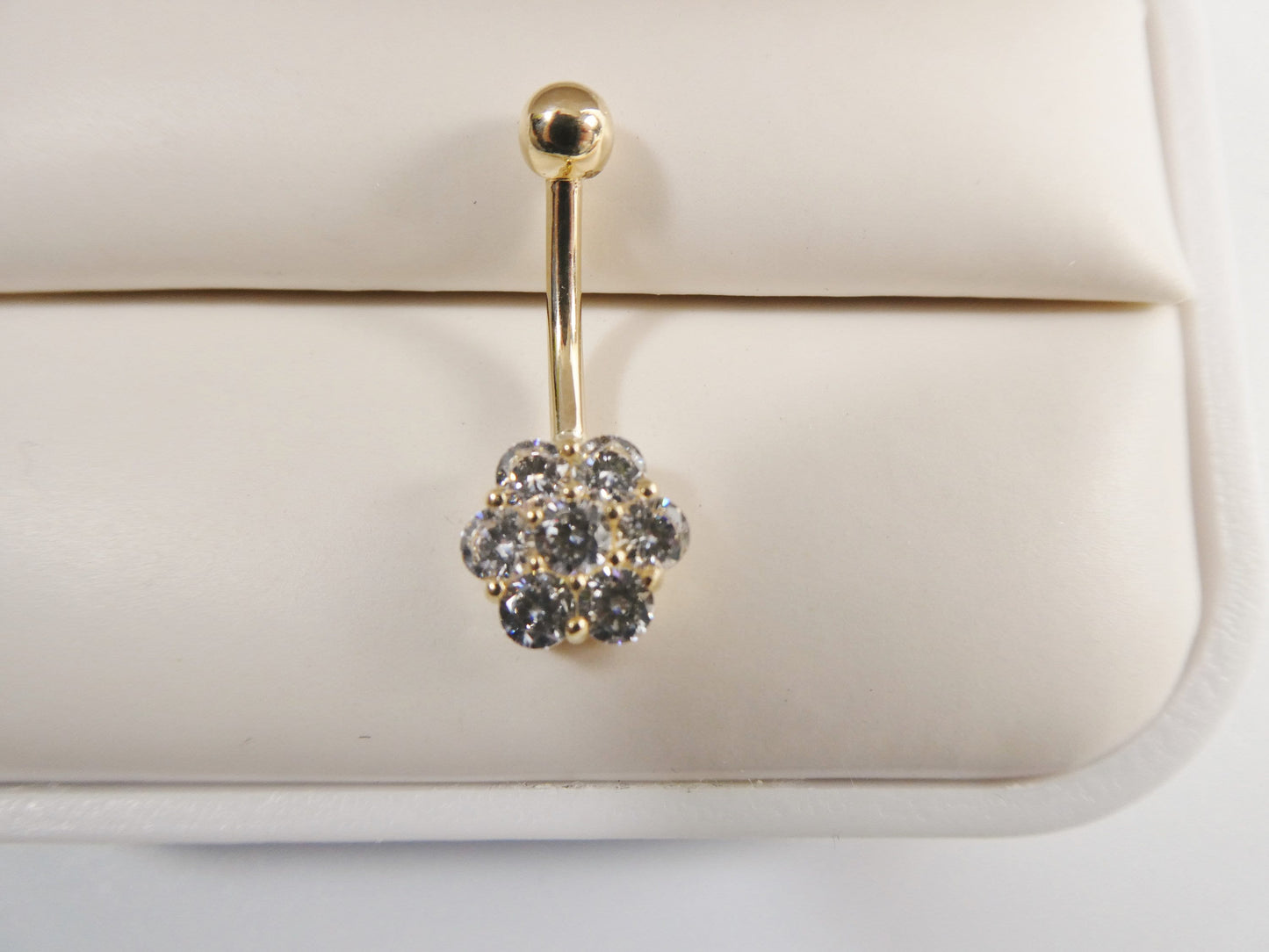 14k real solid yellow gold full stone flower belly button ring piercing