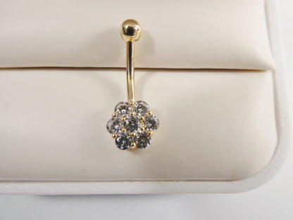 14k real solid yellow gold full stone flower belly button ring piercing