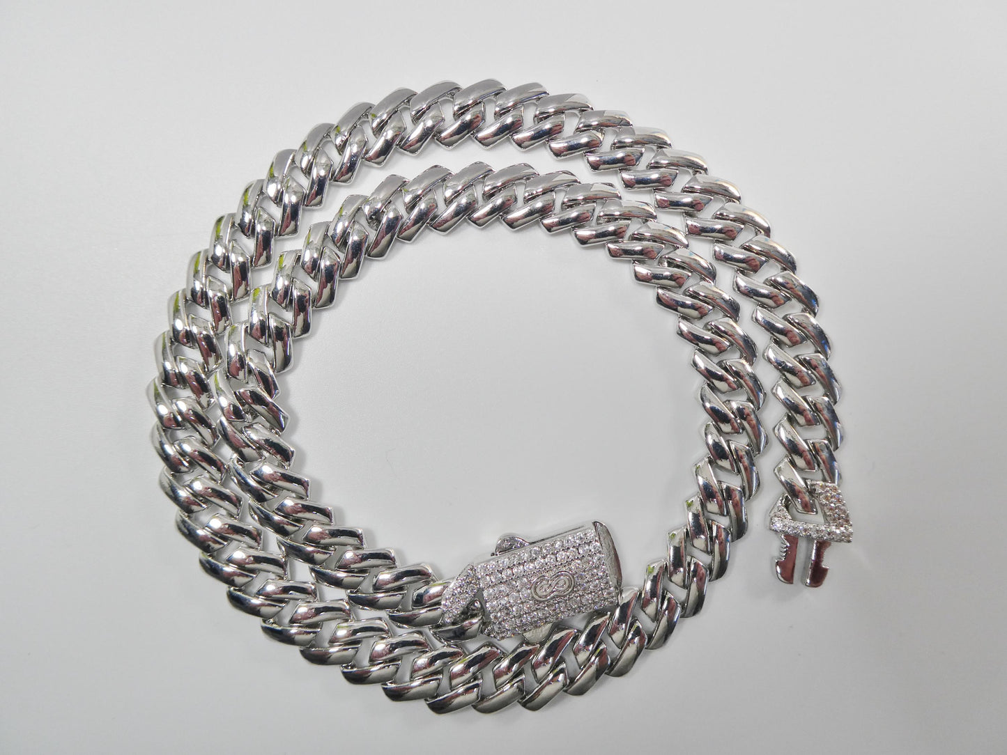 Monaco Cuban necklace brass rhodium plated 14k white gold filled 9mm