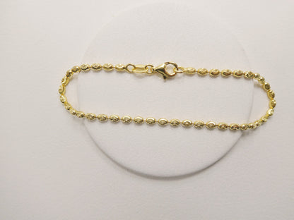 Real 925 Sterling Silver 7 Inch Bead Bracelet 14k Yellow Gold Finish