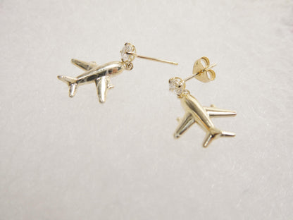 Real 10k Solid Yellow Gold Plane Dangling Push Post Earrings