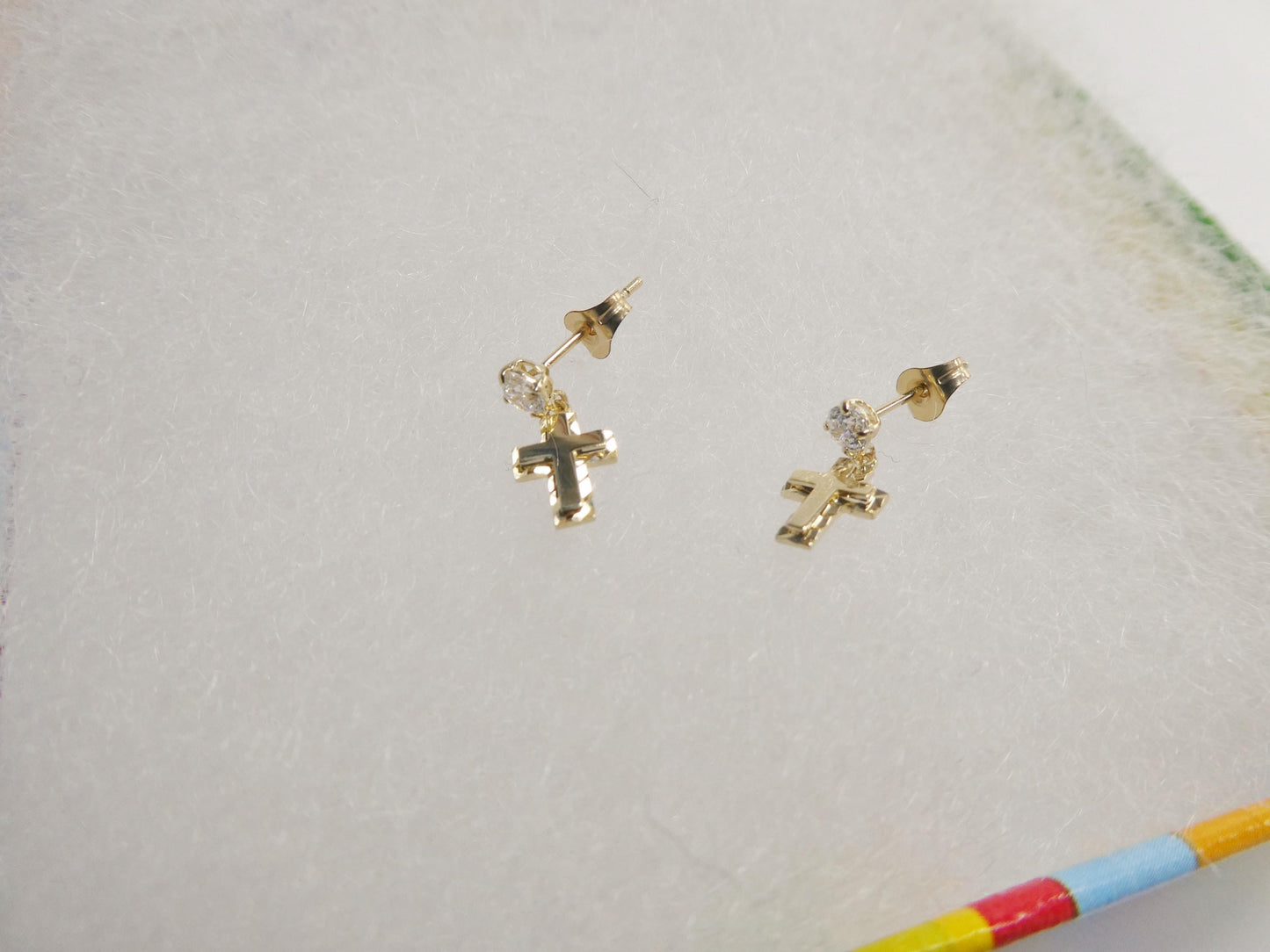 real 10k solid yellow gold cross dropping push post earrings