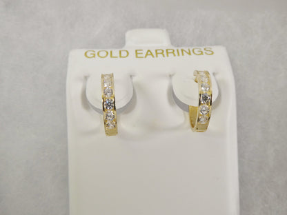 Real 10k Solid Yellow Gold 13mm Prong Setting Huggie Hoop Earrings