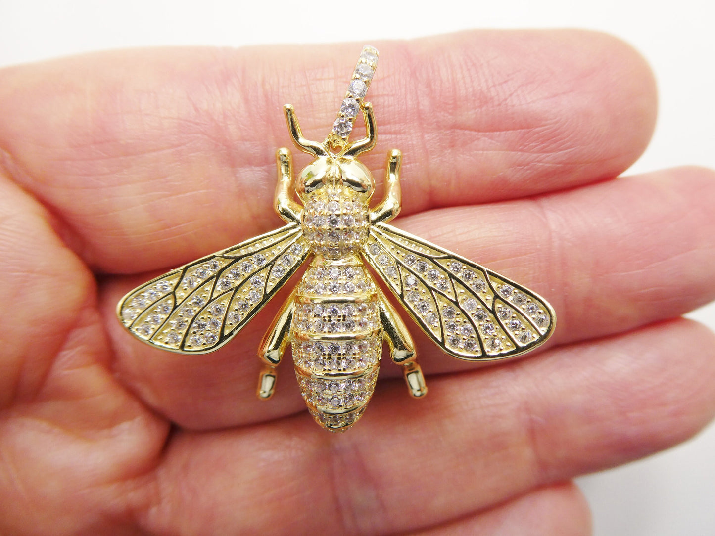 real solid 925 sterling silver large honey bee pendent