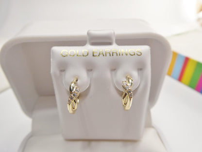 Real 10k Solid Yellow Gold Designer Hoop Huggie Earrings