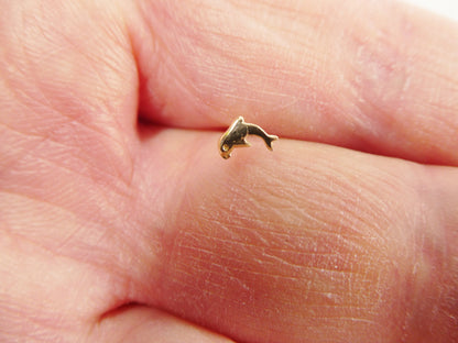 14k Real Solid Yellow Gold Dolphin Nose Stud Ring
