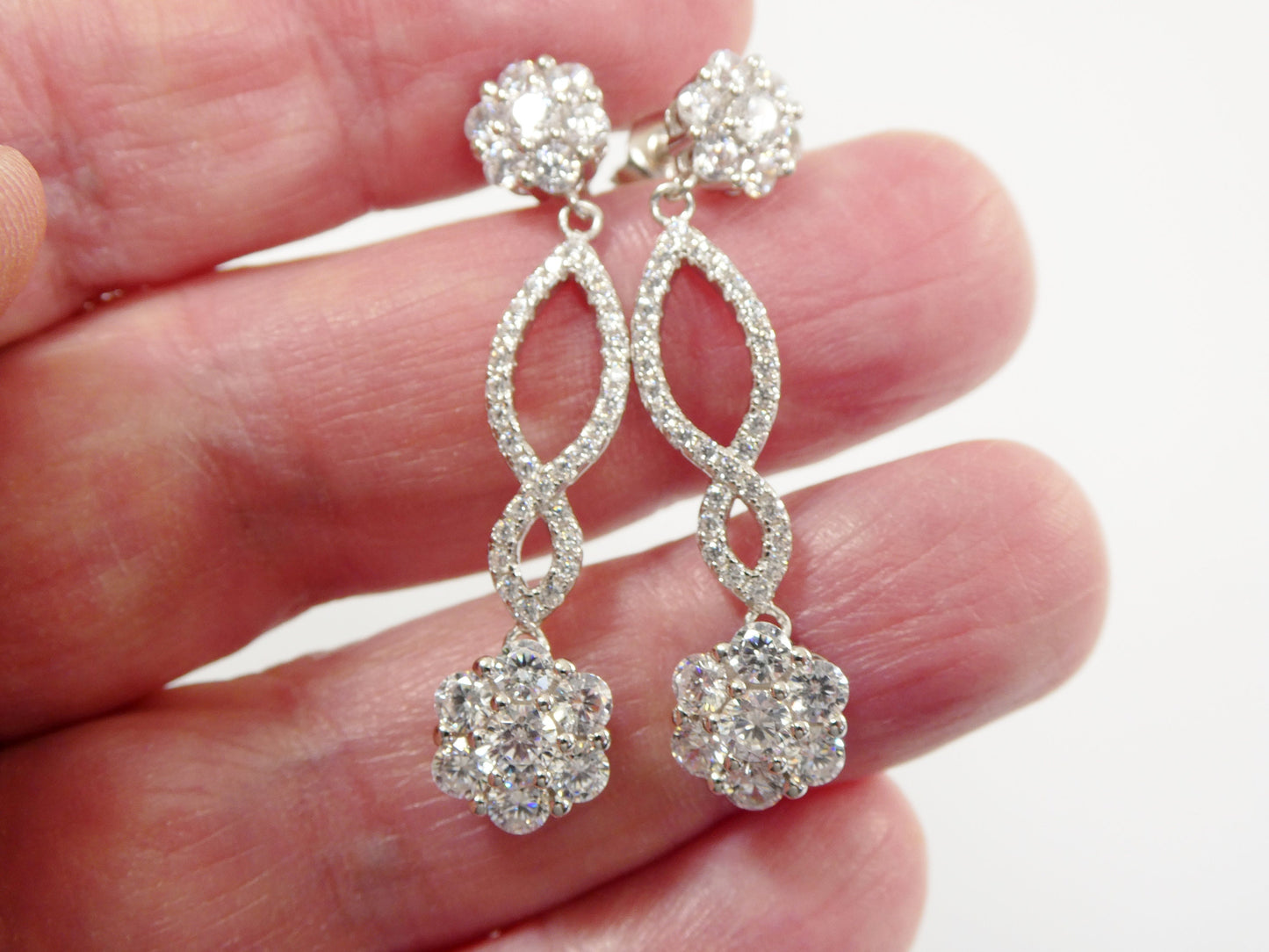 real 925 sterling silver micro pave setting 14k white gold color finish drop earrings
