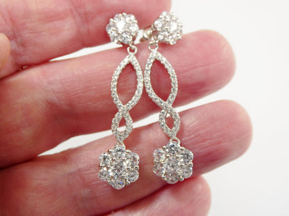 Real 925 Sterling Silver Micro Pave Setting 14k White Gold Color Finish Drop Earrings