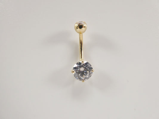 14k real solid yellow gold 8mm stone dangling belly button ring piercing